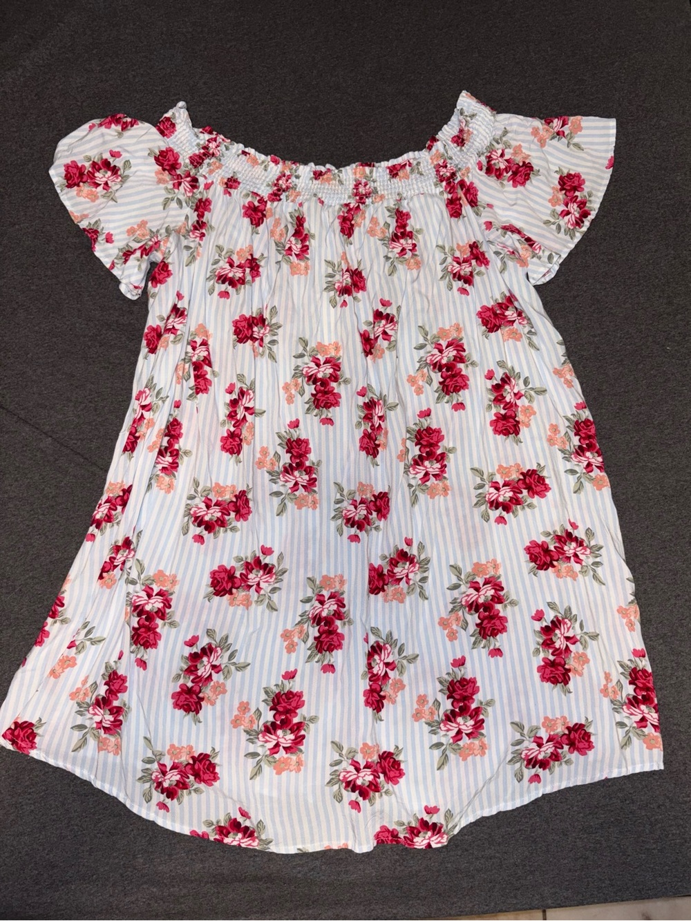 Off-Shoulder Floral Print Women's Dress - White with Red Roses